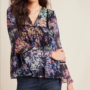 Anthropologie Sz M Embroidered Metallic Blouse EUC